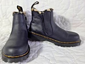 Dr. Martens Leonore 2976 Leopard Faux Fur Lined Chelsea Black Leather Boots 13 - Picture 1 of 15