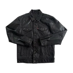 Levi’s Black Buffalo Leather Type 3 Trucker Jacket Size M. Real Leather - Picture 1 of 11