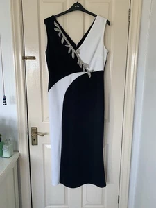 Quiz Black White Maxi Dress Silver Diamonte Detail Sleeveless V Neck & Back 18 - Picture 1 of 6