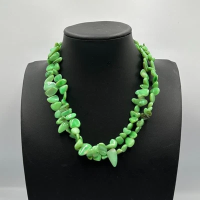 Collar concha teñida de verde tono plata doble hilo acabado brillante declaración 16" Foto 1 de 4