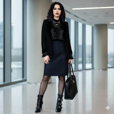 NUEVO CON ETIQUETAS Falda Lápiz Whimsigoth Dark Academia Chico's 2 Grande 12 Negra Floral Encaje Foto 1 de 4