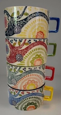 1码头4件套可堆叠摩洛哥波西米亚佩斯利堆叠马克杯 — 第 1/4 张图片
