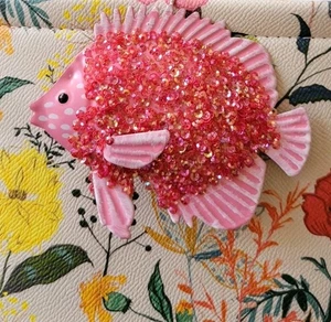 Pink Fish Metal Ornament Bead Sequin Flounder Nautical Ocean Hobby Lobby New - Picture 1 of 2