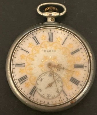 Antique 1925 ElginGrade 303 Pocket Watch Parts/Repair Fancy Dial Case 12s 7j USA - Image 1 of 4