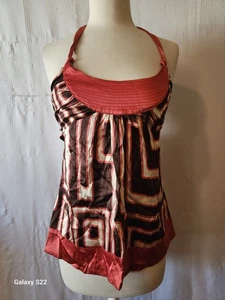 BEBE Womens Black And Pink Silk Halter Top Size Small - Picture 1 of 13