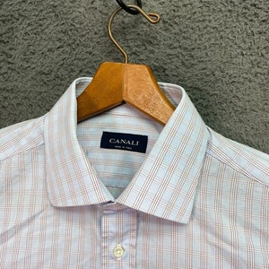 Canali Dress Shirt Mens 17/43 Blue Check Cotton Pocket Italy Luxury Casual - Picture 1 of 21