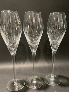 Set Of 3 Pier 1 Reflections Clear Crackle Glass Champagne Flutes 9 7/8” - Picture 1 of 4
