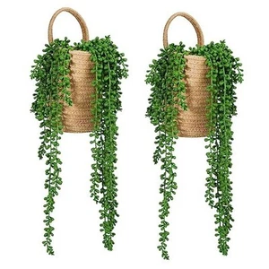2er Pack Wandbehang Seilkörbe mit 4 Stück Kunstperlenschnüre Pflanze Jute - Bild 1 von 7