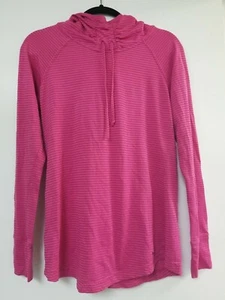 Reebok run Fuschia hot Pink Striped Hoodie Women's Size M Lightweight Pullover  - Picture 1 of 4