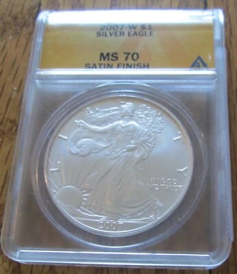 2007 W Silver Eagle ANACS MS 70 Satin Finish BU $1 Silver Eagle West Point  - Image 1 of 2