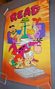 U10 RARE Vintage 1989 FLINTSTONES Hanna-Barbera READ Library ALA 34X22 Poster - Picture 1 of 8