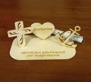 Geldgeschenk zur Konfirmation Glaube Liebe Hoffnung Personalisiert Holz Geschenk