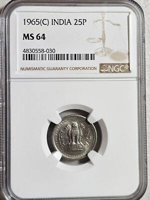India 25 Paise 1965C NGC MS 64 - Image 1 of 2