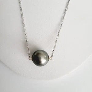 Massive 14K WG 14,5mm ECHTE TAHITI SÜDSEE SCHWARZE PERLE Kette Halskette - Bild 1 von 12