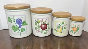 Himark Fruit CountryKitchen Canister Set Ceramic Wooden Lids Vintage Set Of 4 - Picture 1 of 14