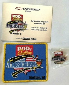 LOTE DE 3 VARILLAS PERSONALIZADAS AMERICRUISE TOUR 99 PINES DE SOLAPA, TARJETA DE VISITA, PARCHE DE HIERRO - Imagen 1 de 9