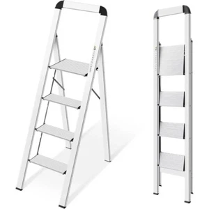 Aluminium 4 Step Ladder lightweight step Stool Non Slip Pedals Handrail Foldable - Picture 1 of 8