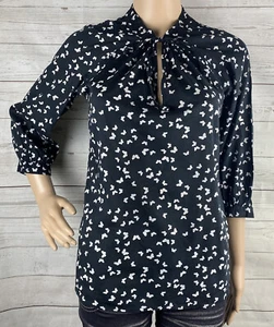 Old Navy Blouse Small Black White Butterfly Print Lightweight Cotton Rayon Blend - Picture 1 of 12