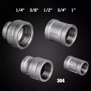 1/4" - 1" BSP Thread Coupler Female Reducer Connector 304 Stainless Steel Pipe - Picture 1 of 12