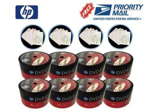 400-Pack (50-PK x 8) HP 16X Logo Top Blank DVD-R Disc + 400 White Paper Sleeves - Picture 1 of 6