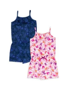 NWT 2-Pack Girls 7-8 SMALL Tank Rompers Tie Waist Butterfly Tropical Short Set - Picture 1 of 2