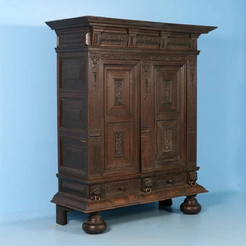Carved Antique Early 19th Century Danish Oak Armoire Cover