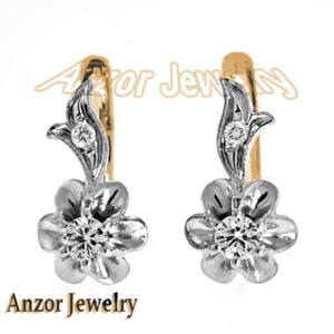 14k Solid Rose & White Gold Genuine Diamond Earrings European Style $784.00 - Picture 1 of 4