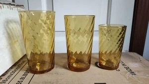Set of 15 Vintage Amber Crystala Beverage Glasses Swirl Design 3 Sizes - Picture 1 of 4