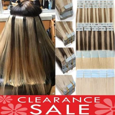 CLEARANCE 20-60pcs Thick Tape In 100% Real Human Hair Extensions Super Glue Soft - Image 1 of 4