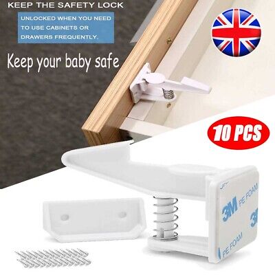 10Pcs Baby Kids Safety Lock Protector Kitchen Cabinet Door Drawer Cupboard Catch • 7.69£