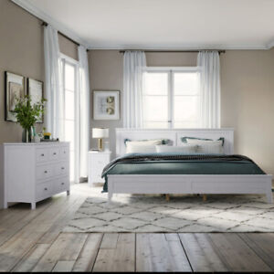 3 Pieces Bedroom Sets Full Queen King Size Platform Bed Frame Nightstand Dresser