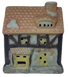 Vintage schönes Keramik orange Dach hellbraun braun Borte Haus Weihnachten beleuchtet - Bild 1 von 5