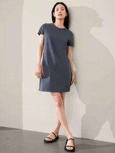 Athleta L LARGE Essential Tee Dress, Granite Blue Easy Dress Cotton Comfortable - Picture 1 of 6