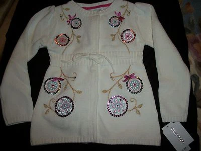 SAVANNAH NIÑAS TALLA S 4 VESTIDO SUÉTER CÁRDIGAN BORDADO LENTEJUELAS BLANCO NUEVO CON ETIQUETAS Foto 1 de 4