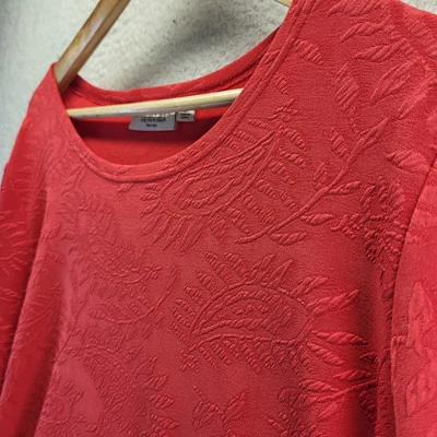 Blusa vintage Norm Thompson para mujer 2X roja bordada floral manga larga Foto 1 de 4