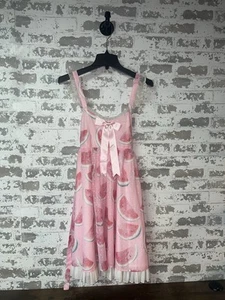 NWT! Tan Tuan Watermelon Print Pink Ruffle Lace Bow Dress Size M - Picture 1 of 7