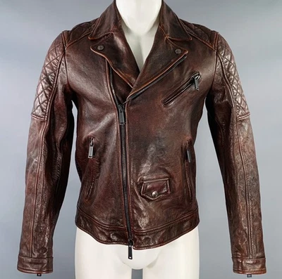 Chaqueta De Cuero Marrón Desgastada Slim Fit Biker Talla 40 DSQUARED2 - Imagen 1 de 4