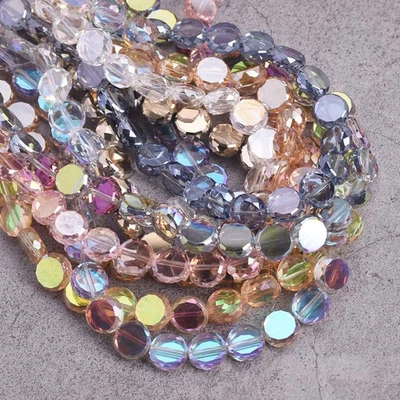 10pcs 10mm 12mm Flat Round Faceted Crystal Glass Colorful Plated Loose Beads Lot - Image 1 of 4