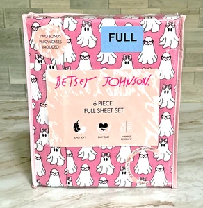 Betsey Johnson Pink 6-Piece Full Size Sheet Set Matching Pillowcases Ghosts - Picture 1 of 6