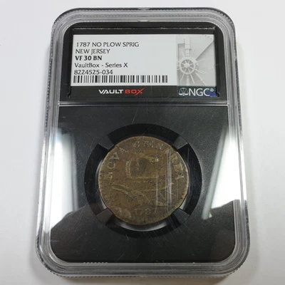 1787 NGC VAULT BOX VF30 - New Jersey No Plow Above Sprig Coin #57710A - Image 1 of 3