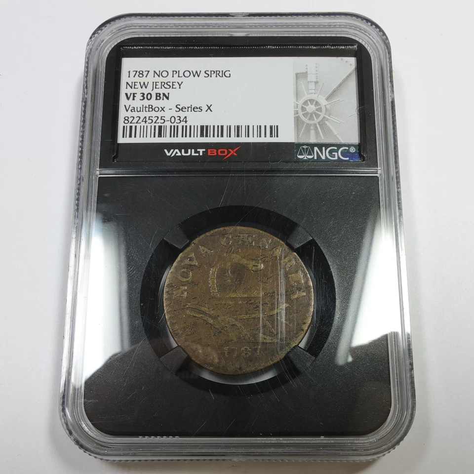 1787 NGC VAULT BOX VF30 - New Jersey No Plow Above Sprig Coin #57710A - Image 1 of 3