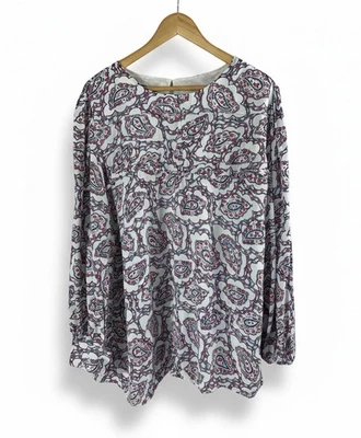 Talbots Popover Top Blouse Blue Red Paisley Long Sleeves Ruffled Size 3X - Image 1 of 4