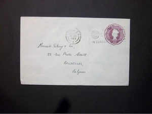 GB Stationery STO QEII 6d purple embossed Envelope LONDON to Belgium H&B ES82 - Picture 1 of 2