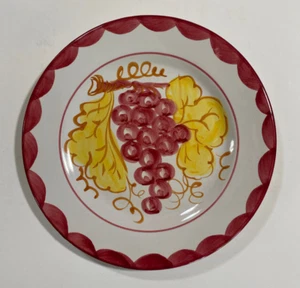 Grapes and leaves plate Made In Italy appx 8.5", red grapes, yellow leaves - Foto 1 di 7