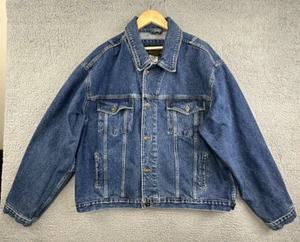 VTG Y2K Timberland Jean Jacket Mens 2XL Blue Denim Trucker Pockets Weathergear - Picture 1 of 18