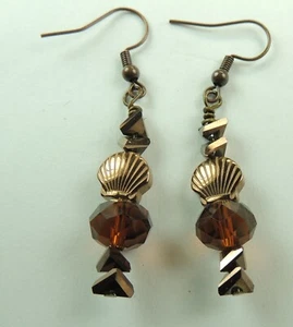 Copper Color Hematite  Boho Chic & Crystal Dangle Drop Earrings Handmade Jewelry - Picture 1 of 1