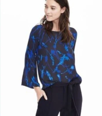 Top Banana Republic S Pequeño Azul Cobalto Negro Manga Larga Lavable Carrera Foto 1 de 4