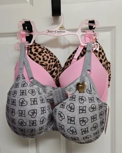 Juicy Couture BH 3er Pack 42D elegant & glatt Bügel grau pink schwarz JC Logo - Bild 1 von 9