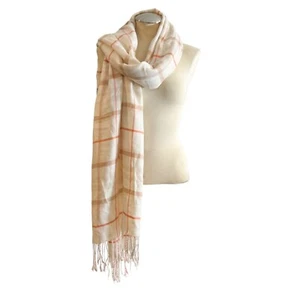 H&M Oversized Plaid Cozy Boho Fall Soft Blanket Scarf Fringe Trim - Picture 1 of 8