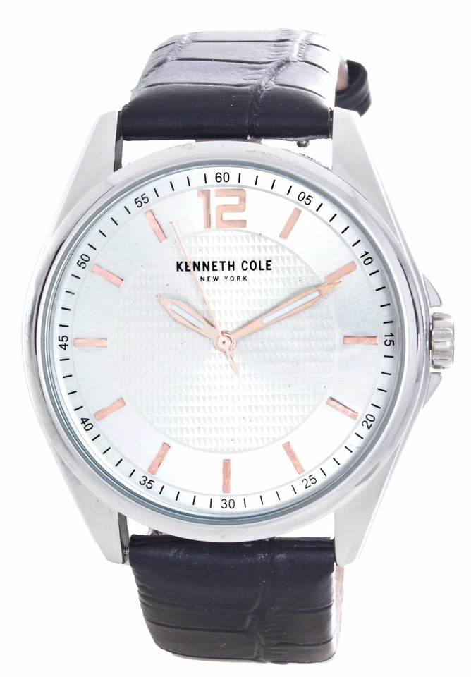 Kenneth Cole Luminous Silver Dial Black Leather Men's Watch Set 10031380 Sd9